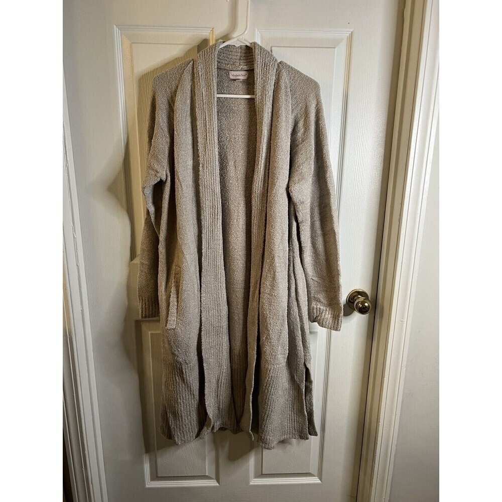Modern Soul Cozy Knit Open Front Cardigan Pockets TAN Size Large NWOT